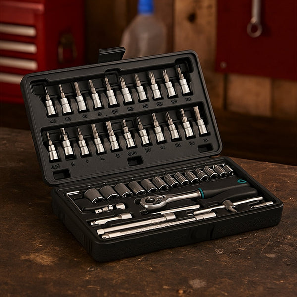 46pcs Metal 1 / 4"" Socket Set (Black, 46pcs)